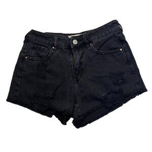 Pacsun Shorts Women’s Size 26 High Rise Festival Distressed Black Denim Raw Hem